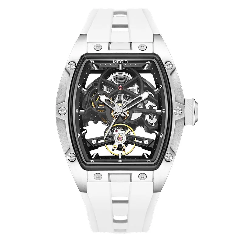 Megir Männer Armbanduhr Mode Schwarz Wasserdichte Automatische Mechanische Uhr Mit Leuchtenden Zeigern Silikon Armband Tonneau Zifferblatt Megir Männer Armbanduhr Mode Schwarz Wasserdichte Automatische Mechanische Uhr Mit Leuchtenden Zeigern Silikon Armband Tonneau Zifferblatt - Image 16