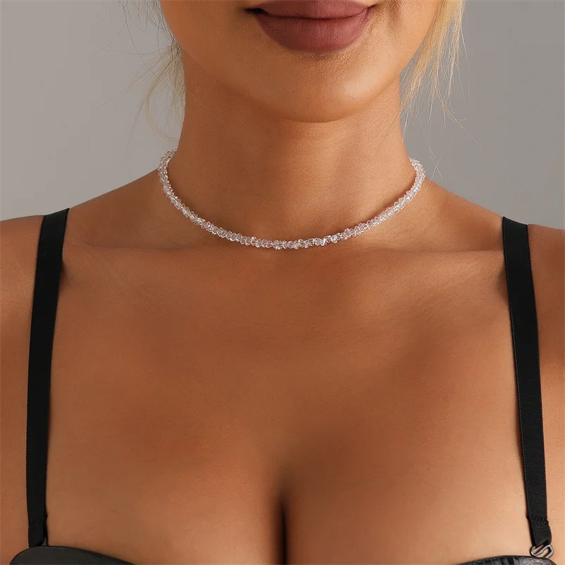 Transparent Crystal Irregular Beaded Choker Necklace For Women Korean Collarbone Clavicle Chain On The Neck Collar Jewelry Transparent Crystal Irregular Beaded Choker Necklace For Women Korean Collarbone Clavicle Chain On The Neck Collar Jewelry