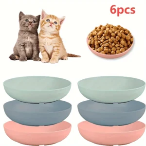 6pcs New Style Whisker Fatigue Cat Bowl - 5.7 Inch Shallow Cat Food Dish Wide Cat Wet Feeding Bowls, Plate for Kittens and Short