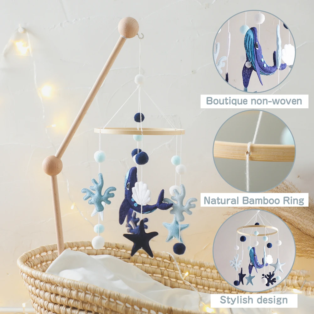 Blauwal-Baby-Mobile: Neugeborenen-Erstspielzeug Aus Vliesstoff Mit Bambusring Für Kognitions- Und Hörentwicklung, Kinderzimmer-Deko Blauwal-Baby-Mobile: Neugeborenen-Erstspielzeug Aus Vliesstoff Mit Bambusring Für Kognitions- Und Hörentwicklung, Kinderzimmer-Deko - Image 4