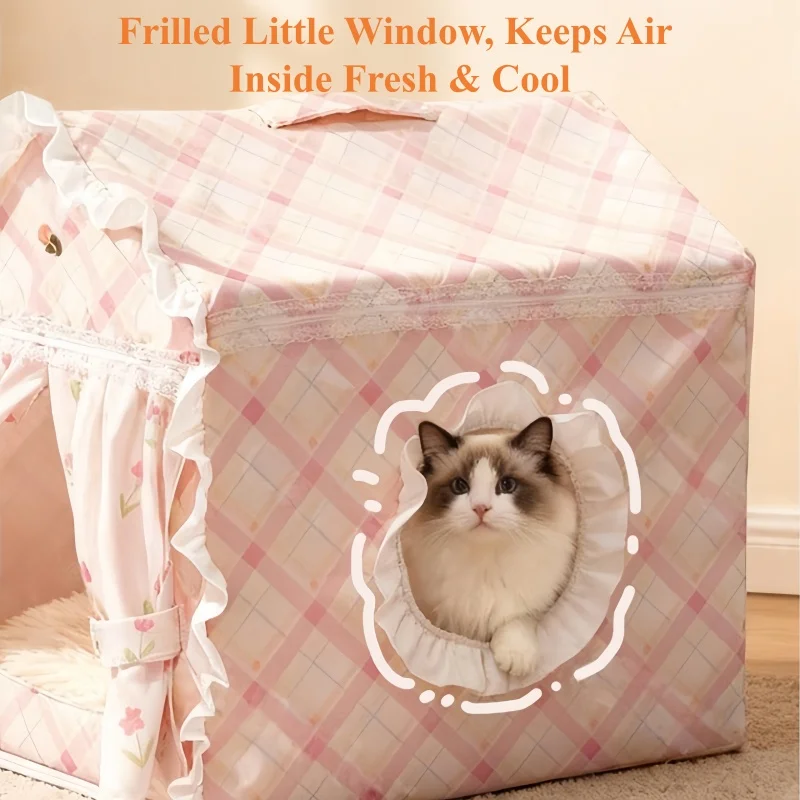 Niedliches Blumen-Katzenzelt Haustierhaus Mit Abnehmbarer Waschbarer Schlafmatte Halbgeschlossene Abnehmbare Katzenhöhle Für Katzen/Hunde Niedliches Blumen-Katzenzelt Haustierhaus Mit Abnehmbarer Waschbarer Schlafmatte Halbgeschlossene Abnehmbare Katzenhöhle Für Katzen/Hunde - Image 5