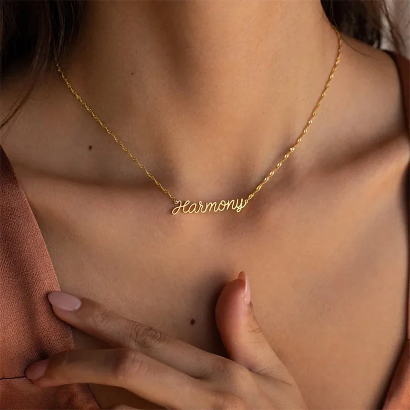 Benutzerdefinierte Name Wasser Welligkeit Halskette Personalisierte Edelstahl Paar Schlüsselbein Kette Geburtstag Frauen Schmuck Geschenk Großhandel Benutzerdefinierte Name Wasser Welligkeit Halskette Personalisierte Edelstahl Paar Schlüsselbein Kette Geburtstag Frauen Schmuck Geschenk Großhandel - Image 2