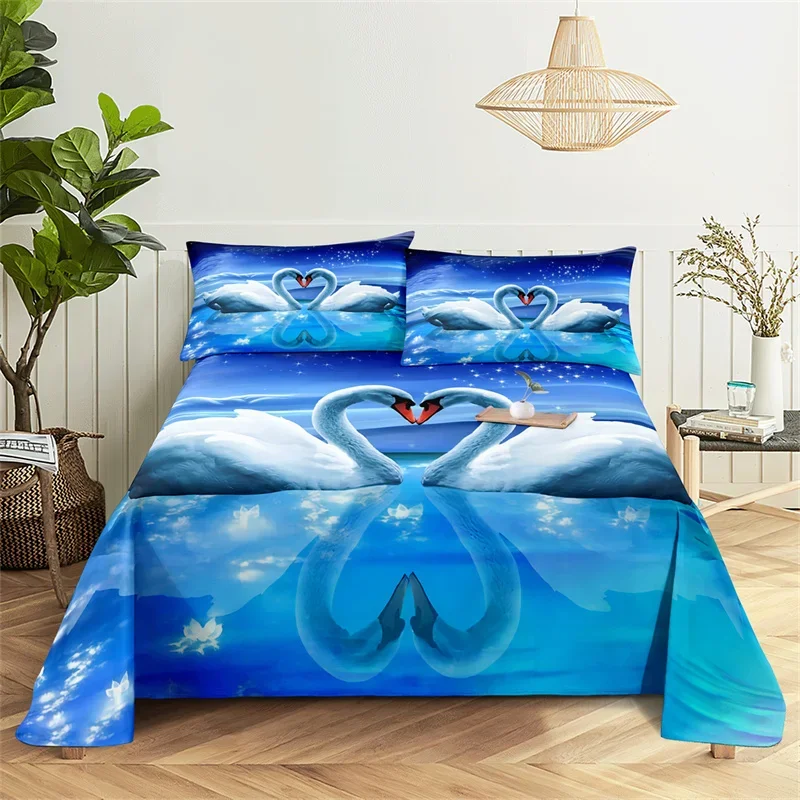 Bedding Flat Sheet Bed Sheet Set Flower Queen Sheet Set White Swan Girl, Lady'S Room Bedding Set Bed Sheets And Pillowcases Bedding Flat Sheet Bed Sheet Set Flower Queen Sheet Set White Swan Girl, Lady'S Room Bedding Set Bed Sheets And Pillowcases - Image 4