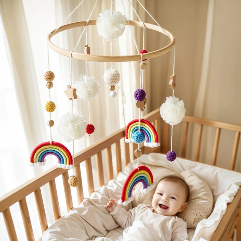 Baby Rassel Babybett Bewegliches Spielzeug Baumwolle Häkeln Regenbogen Krippe Glocke Rotierende Musikalische Rassel Projektion Holz Spielzeug Für Babybett Baby Rassel Babybett Bewegliches Spielzeug Baumwolle Häkeln Regenbogen Krippe Glocke Rotierende Musikalische Rassel Projektion Holz Spielzeug Für Babybett - Image 2