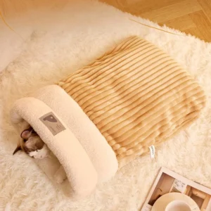 ​ ​ Gemütliches Katzenbett: Thermische Winter-Katzenhöhle mit geschlossenem Schlafsack-Design - Kuscheliges Schutzgebiet für angstvolle Katzen & kleine Hunde
