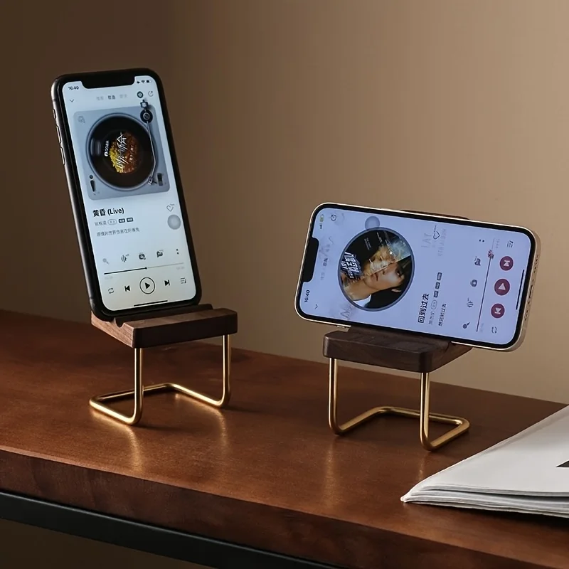 Minimalist Walnut Wood Desktop Phone Stand Stylish Stool Design Home Desk Decoration Minimalist Walnut Wood Desktop Phone Stand Stylish Stool Design Home Desk Decoration - Image 6