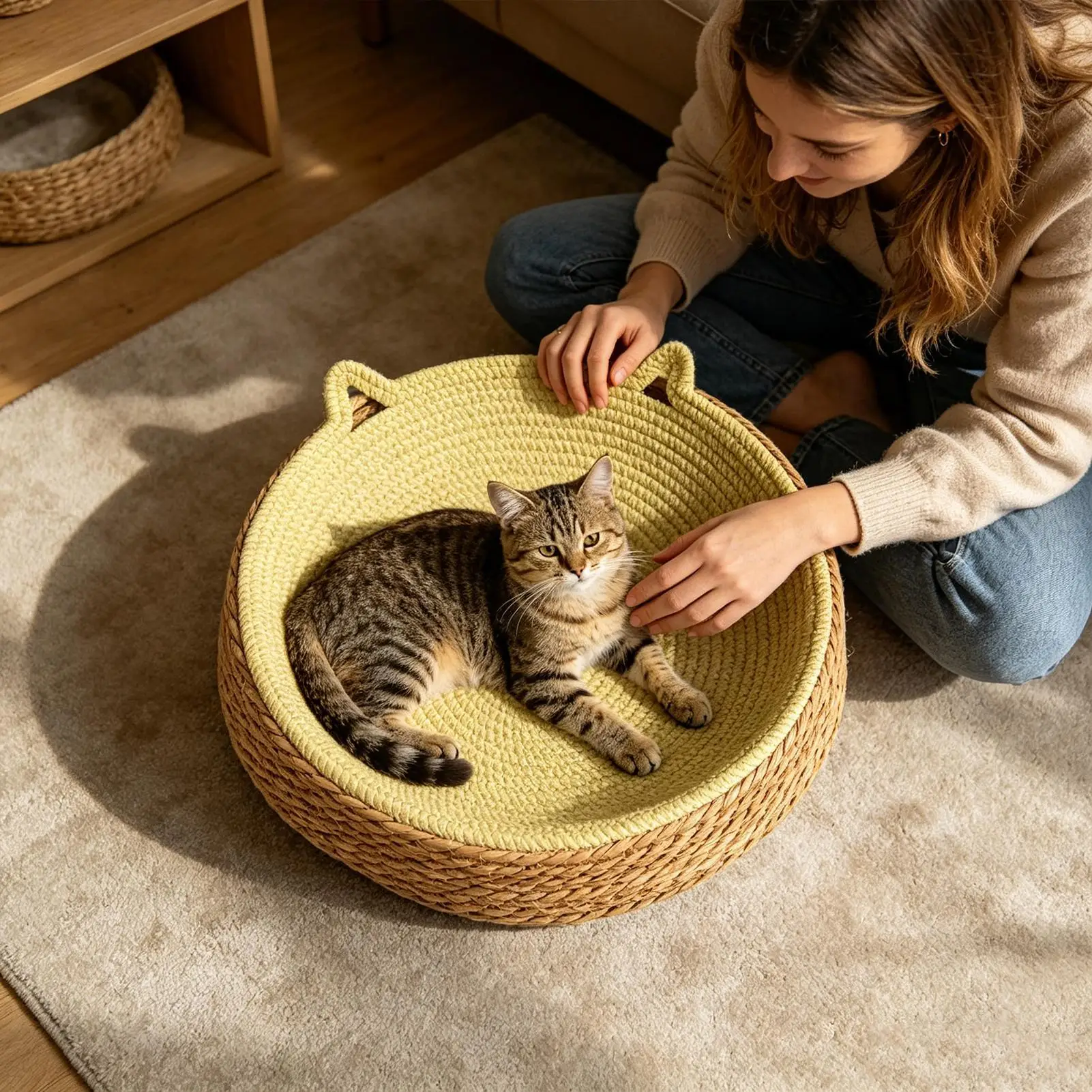 Kratzbaum Für Katzen: Atmungsaktives Gewebtes Katzenbett Mit Katzenohren-Design Aus Baumwollseil Für Spiel, Bewegung, Beschäftigung Und Krallenpflege Kratzbaum Für Katzen: Atmungsaktives Gewebtes Katzenbett Mit Katzenohren-Design Aus Baumwollseil Für Spiel, Bewegung, Beschäftigung Und Krallenpflege - Image 3