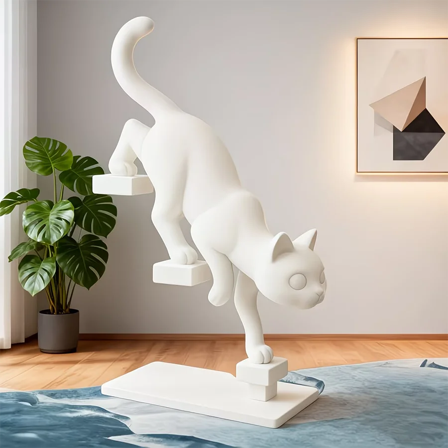 Modern White Leaping Cat Sculpture, Geometric Minimalist Home Decor For Living Room &Amp; Desk, Ideal Gift For Cat Lovers Modern White Leaping Cat Sculpture, Geometric Minimalist Home Decor For Living Room &Amp; Desk, Ideal Gift For Cat Lovers - Image 4