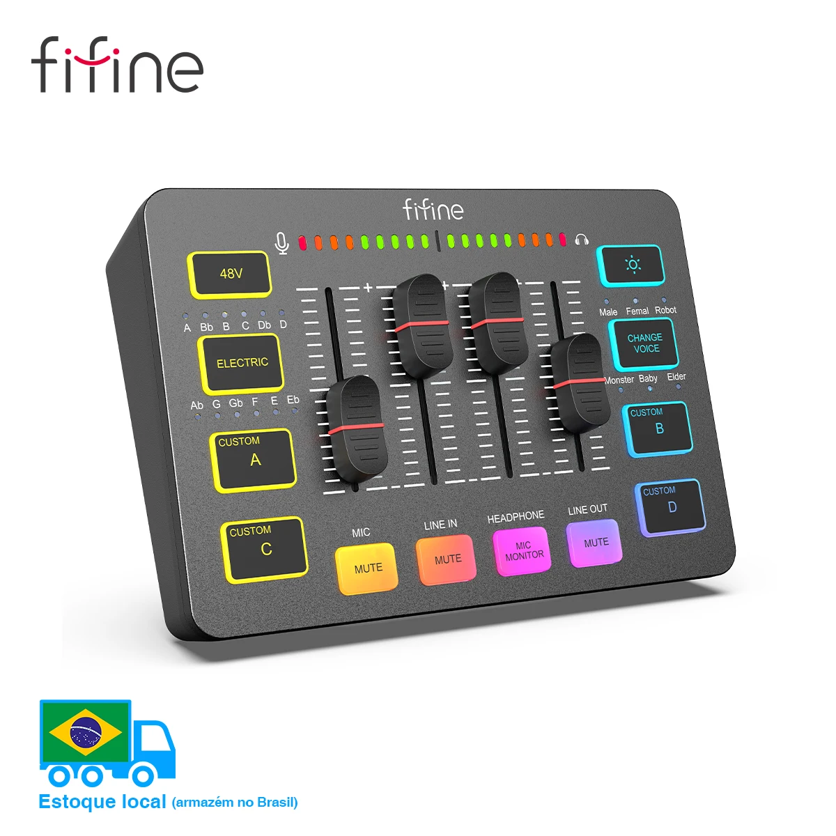 Fifine Ampligame Sc3 Usb-Gaming-Mixer Mit Xlr-Mikrofonanschluss, 48 V Phantomspeisung, Rgb &Amp; Soundkarte Für Podcasting, Streaming &Amp; Gaming Gaming Mixer