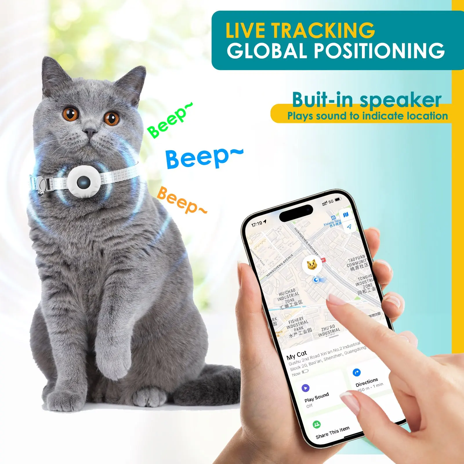 Gps-Tracker, Wasserdichter Haustier-Tracker Für Katzen, Gps-Tracker-Halsband Für Katzen Mit Elastischer Sicherheitsschnalle (Nur Ios), Keine Monatliche Gebühr Gps-Tracker, Wasserdichter Haustier-Tracker Für Katzen, Gps-Tracker-Halsband Für Katzen Mit Elastischer Sicherheitsschnalle (Nur Ios), Keine Monatliche Gebühr - Image 5