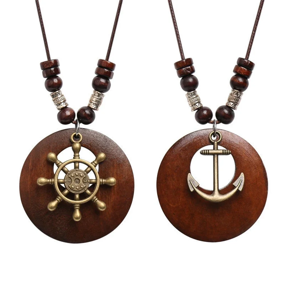 Vintage Folk Stil Holz Perlen Anhänger Halskette Für Frauen Choker Lange Wachs Gewinde Zink-Legierung Pullover Kleid Halskette Vintage Folk Stil Holz Perlen Anhänger Halskette Für Frauen Choker Lange Wachs Gewinde Zink-Legierung Pullover Kleid Halskette - Image 3