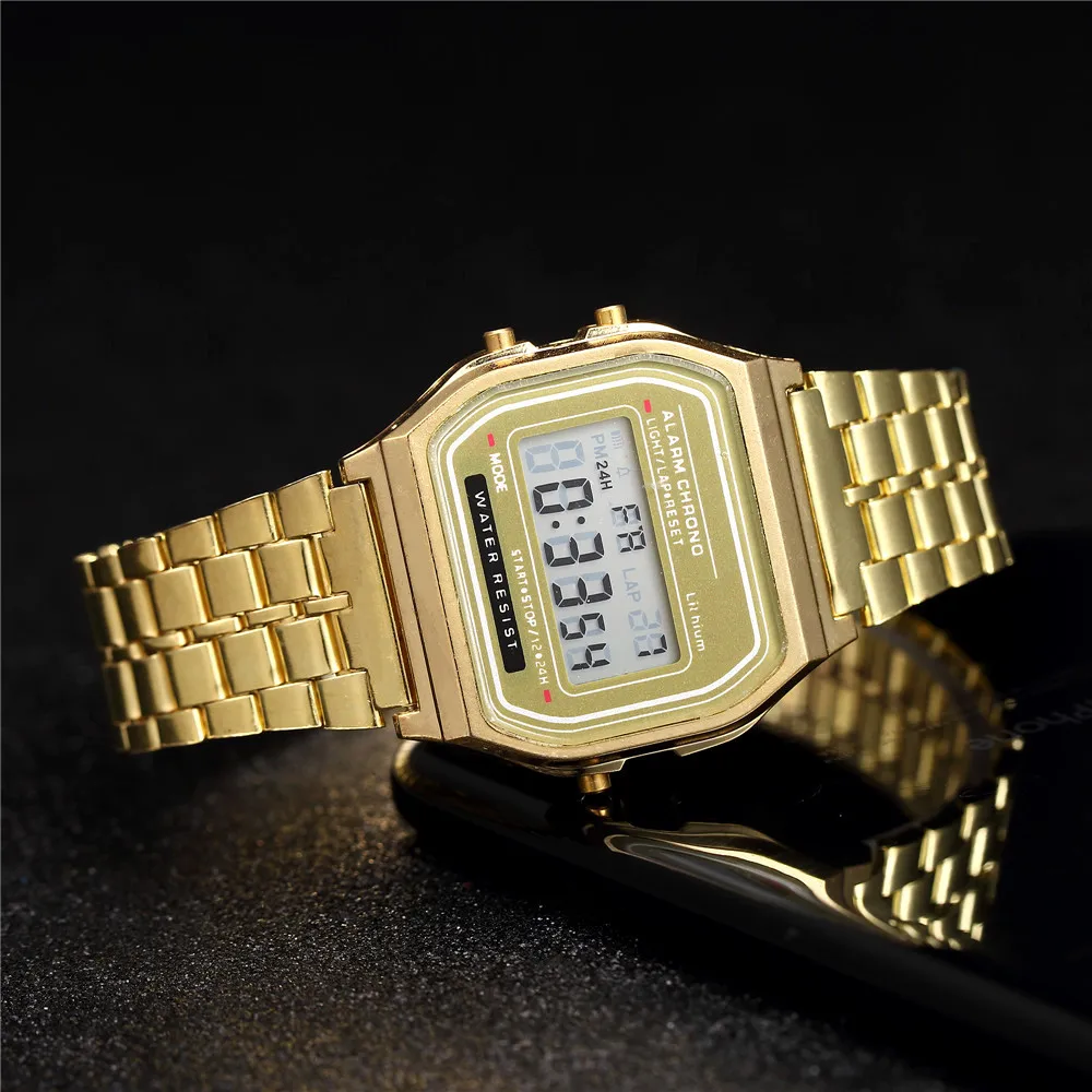 Elegante Digitaluhr Für Frauen Gold Silber Edelstahl Business Damen Elektronische Armbanduhren Mann Uhr Zegarek Damski Elegante Digitaluhr Für Frauen Gold Silber Edelstahl Business Damen Elektronische Armbanduhren Mann Uhr Zegarek Damski - Image 2