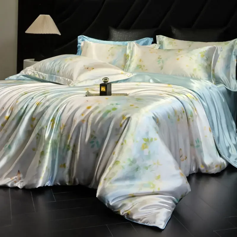 100% Natural Mulberry Silk Fitted Sheet Bedding Sets 3D Printed Satin Cooling Quilt Cover Set For Summer Single Double Bed Kit 100% Natural Mulberry Silk Fitted Sheet Bedding Sets 3D Printed Satin Cooling Quilt Cover Set For Summer Single Double Bed Kit