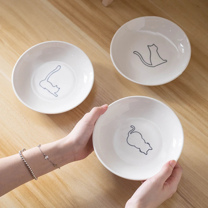 【F】Ceramic Cat Plates With Silicone Anti Slip Pad Pet Cat Snack Bowl Cute Kitten Food Bowl Pet Kitten Water Bowl Pet Supplies 【F】Ceramic Cat Plates With Silicone Anti Slip Pad Pet Cat Snack Bowl Cute Kitten Food Bowl Pet Kitten Water Bowl Pet Supplies - Image 2