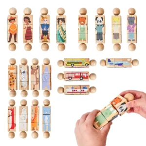 Baby Wooden Rotating Jigsaw Puzzle Hand bell Toy Montessori Educational Sensory Cognition Toys Wooden Music Rattle Toy Baby Gift