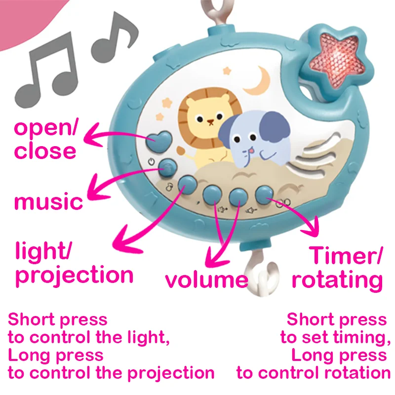 360 ° Musikalisches Baby-Mobile Mit Rotierendem Nachtlicht, Projektion, Bettglocke, Vier Geschwindigkeiten, Timer, Hängendes Spielzeug Für Säuglinge Und Neugeborene, Bettseitiges Geschenk 360 ° Musikalisches Baby-Mobile Mit Rotierendem Nachtlicht, Projektion, Bettglocke, Vier Geschwindigkeiten, Timer, Hängendes Spielzeug Für Säuglinge Und Neugeborene, Bettseitiges Geschenk - Image 3
