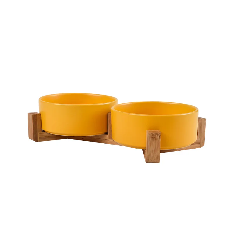 Cat Bowl Double Pet Dish With Wooden Stand Tall Elevated For Cervical Protection Cat Bowl Double Pet Dish With Wooden Stand Tall Elevated For Cervical Protection - Image 5