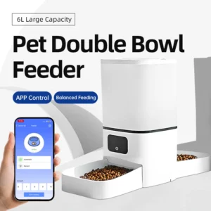 6L WIFI-Futterspender für Katzen, Doppelmahlzeiten-Futterspender für Haustiere, Katzenfutterspender, der 2 Haustiere gleichzeitig füttert werden kann, Hundefutterspender