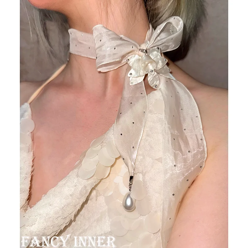 2025 Neue Band Halsband Polka Point Strass Blume Anhänger Perle Y2K Süße Lange Hals Mithelfer Für Frauen Mädchen Schmuck 2025 Neue Band Halsband Polka Point Strass Blume Anhänger Perle Y2K Süße Lange Hals Mithelfer Für Frauen Mädchen Schmuck - Image 4