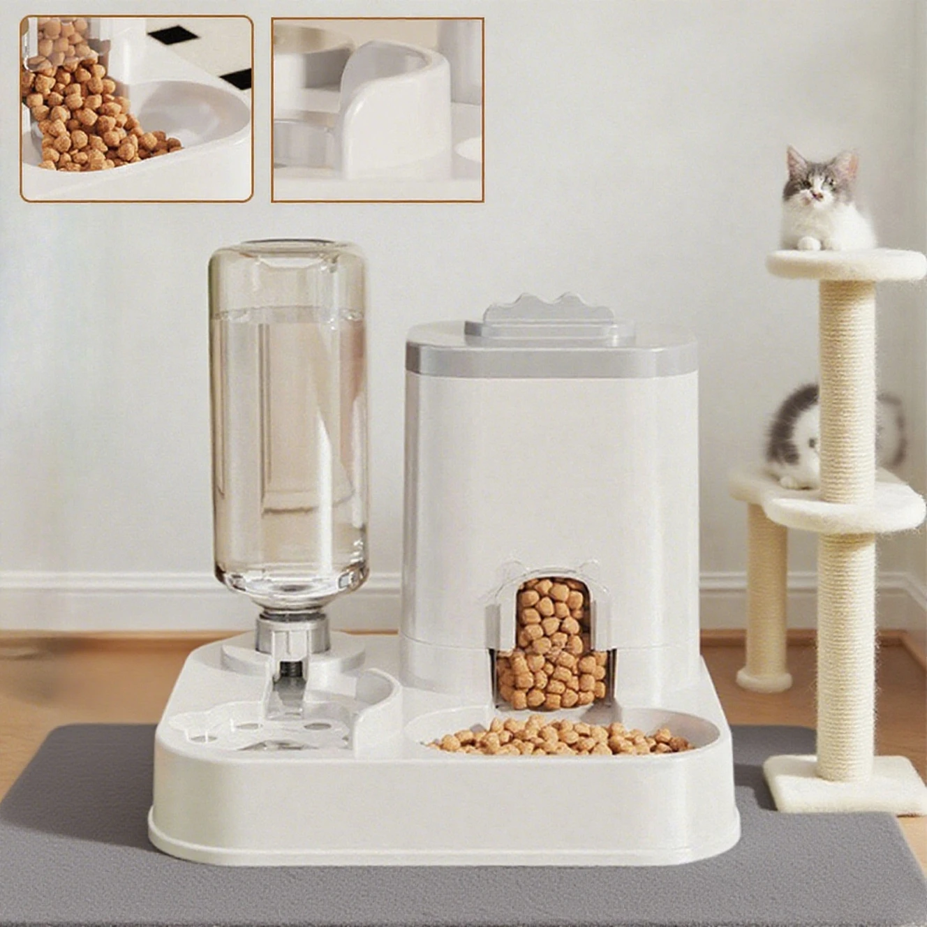 Automatischer Wasserspender Für Katzen Und Hunde Mit Integriertem Futterbecken, Keine Batterien Erforderlich, Automatischer Futterspender Für Haustiere, Einteiliges Design Automatischer Wasserspender Für Katzen Und Hunde Mit Integriertem Futterbecken, Keine Batterien Erforderlich, Automatischer Futterspender Für Haustiere, Einteiliges Design