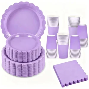 Hellviolette Geburtstagsparty-Dekorationen Lavendel Pappbecher Teller Servietten Tischdecke für Kindergeburtstag Hochzeit Babyparty Dekoration