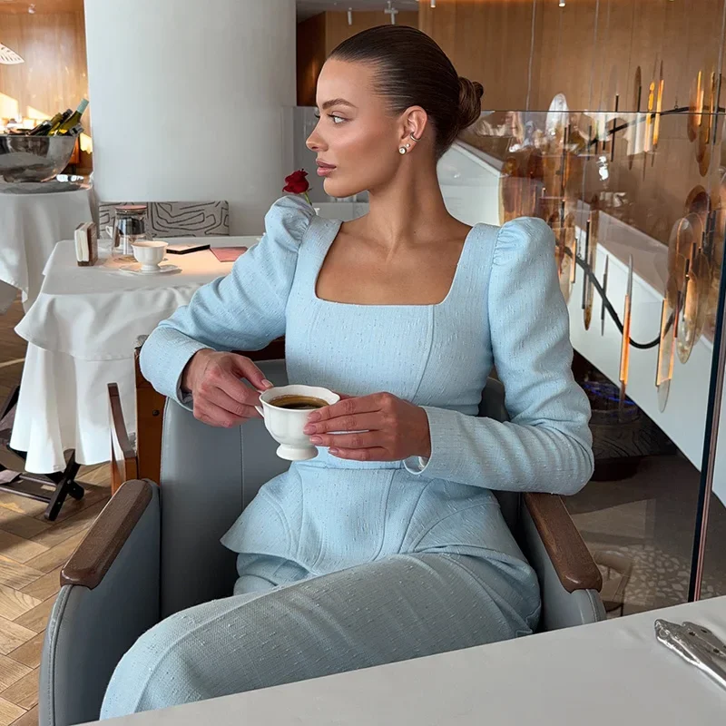 Eleganter Damen Hosenanzug 2026 – Schmal Geschnittenes Outfit Mit Puffärmeln, U-Ausschnitt Und Weiter Hose Für Den Herbst Eleganter Damen Hosenanzug 2026 – Schmal Geschnittenes Outfit Mit Puffärmeln, U-Ausschnitt Und Weiter Hose Für Den Herbst - Image 8