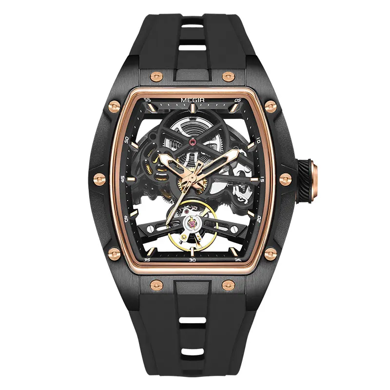 Megir Männer Armbanduhr Mode Schwarz Wasserdichte Automatische Mechanische Uhr Mit Leuchtenden Zeigern Silikon Armband Tonneau Zifferblatt Megir Männer Armbanduhr Mode Schwarz Wasserdichte Automatische Mechanische Uhr Mit Leuchtenden Zeigern Silikon Armband Tonneau Zifferblatt - Image 14