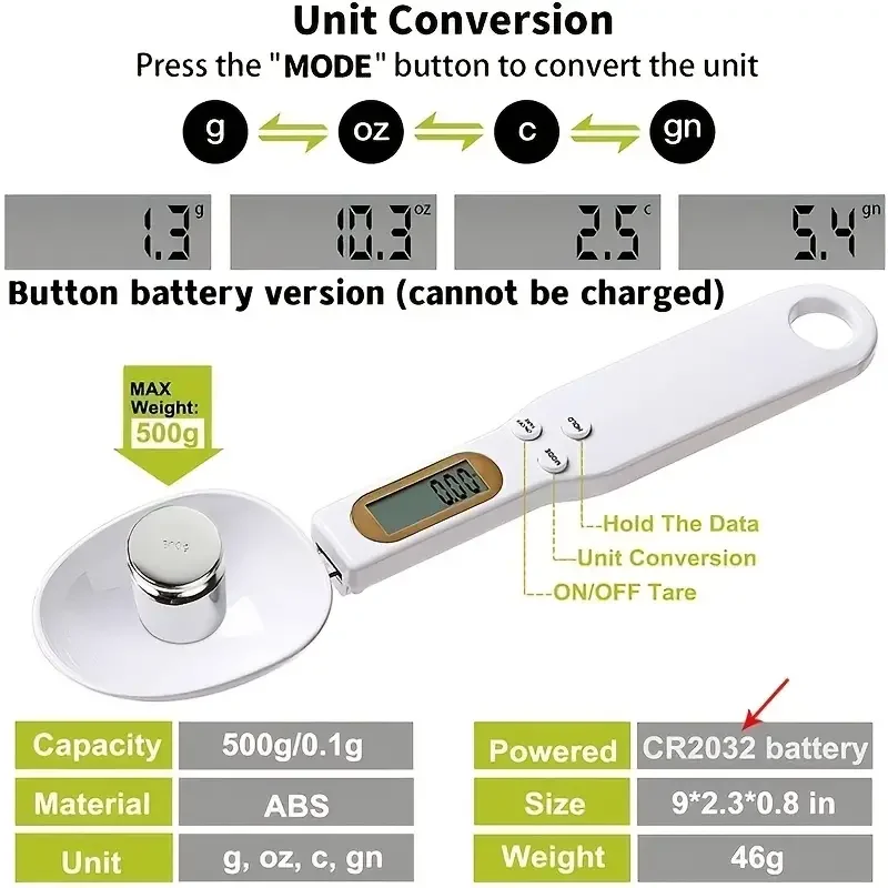 Mini-Löffelwaage, Digitale Küchenwaage, Elektronische Lcd-Lebensmittelwaage, 0,1–500 G, Kochmehl, Milch, Kaffee, Pulver, Gewicht, Messlöffel Mini-Löffelwaage, Digitale Küchenwaage, Elektronische Lcd-Lebensmittelwaage, 0,1–500 G, Kochmehl, Milch, Kaffee, Pulver, Gewicht, Messlöffel - Image 4