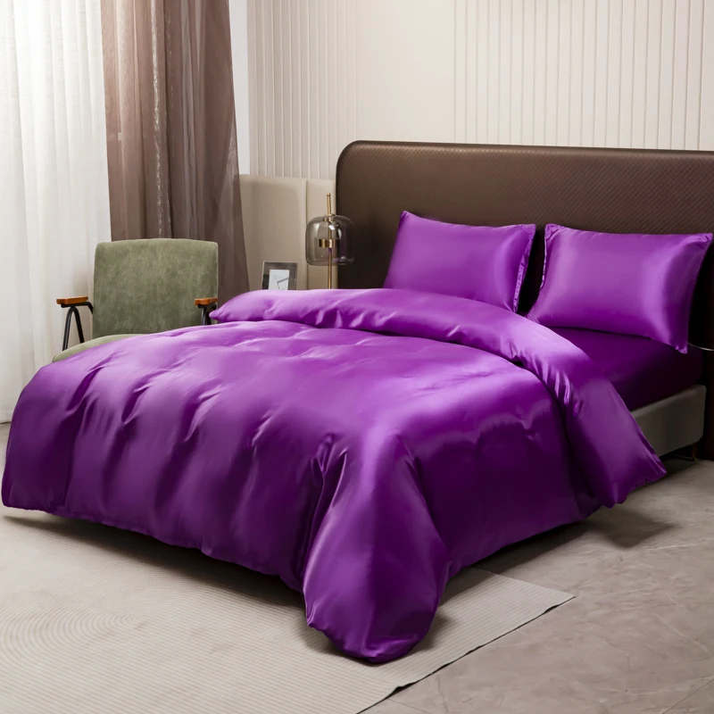Black Luxury Ice Silk Bedding Set Satin Silky Duvet Cover Set With Pillowcase High-End Home Textiles Solid Color Bed Cover Sets Black Luxury Ice Silk Bedding Set Satin Silky Duvet Cover Set With Pillowcase High-End Home Textiles Solid Color Bed Cover Sets - Image 13