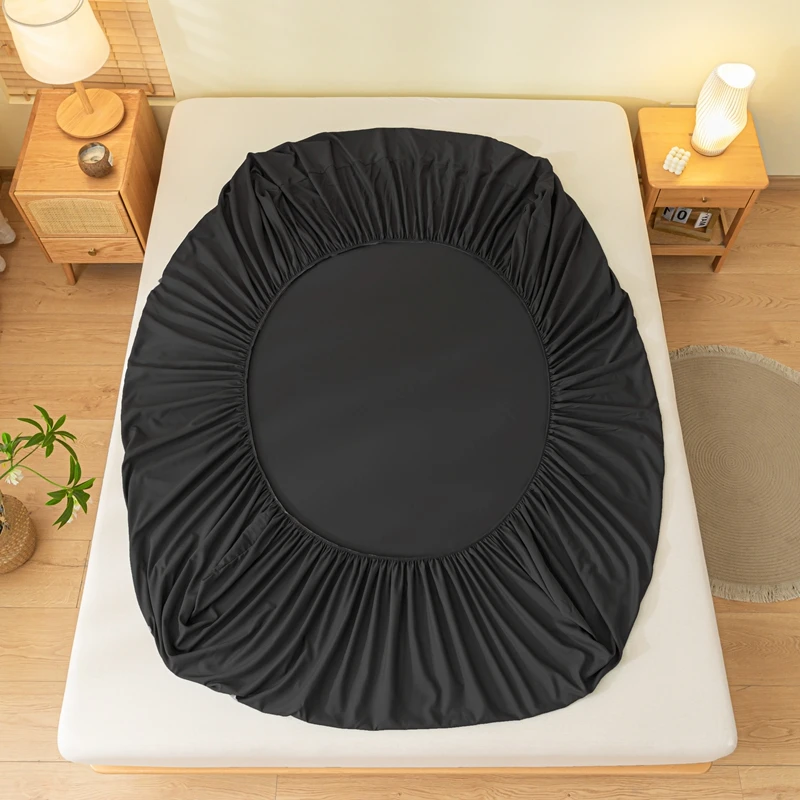 1Pc Skin-Friendly Bed Cover With Elastic Solid Color Brushed Bed Sheet Single/Queen/King Fitted Bedsheet (Without Pillowcase) 1Pc Skin-Friendly Bed Cover With Elastic Solid Color Brushed Bed Sheet Single/Queen/King Fitted Bedsheet (Without Pillowcase) - Image 5