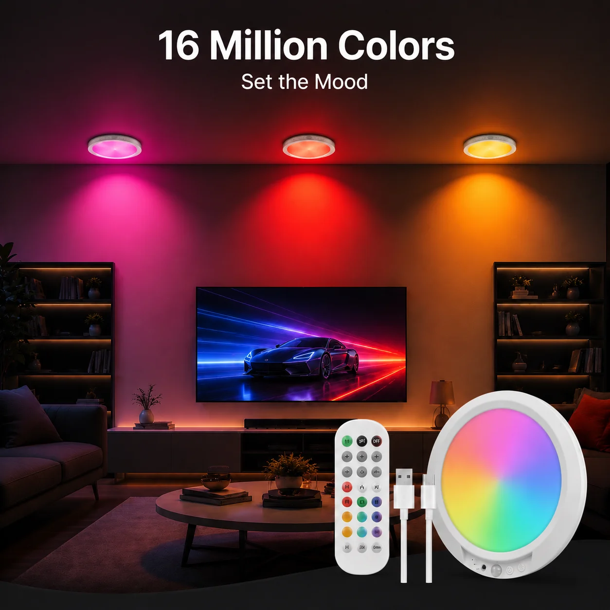 Rgb &Amp; Warmweiße Bewegungssensor-Deckenleuchte, Usb-C Aufladbare Fernbedienbare Led-Lampe, Magnetisch Kabellos Für Küche Und Schrank Rgb &Amp; Warmweiße Bewegungssensor-Deckenleuchte, Usb-C Aufladbare Fernbedienbare Led-Lampe, Magnetisch Kabellos Für Küche Und Schrank - Image 3