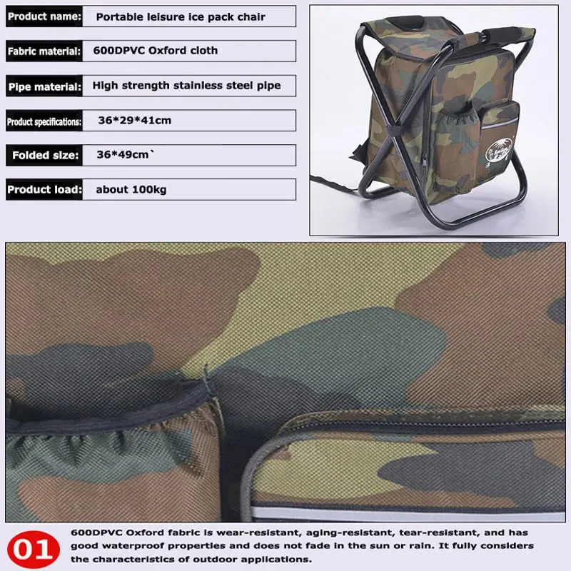 Outdoor Camping, Portable Folding Stool, Thermal Insulation Bag, Lightweight Luggage, Foldable, Multi-Functional Stool Outdoor Camping, Portable Folding Stool, Thermal Insulation Bag, Lightweight Luggage, Foldable, Multi-Functional Stool - Image 6