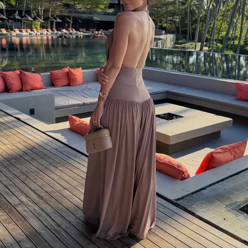 Sommerlicher Damenanzug, Sexy Neckholder-Overall Mit Offenem Rücken Und Lange Hose, Elegantes, Drapiertes 2-Teiliges Outfit Für Frühling Und Sommer. Sommerlicher Damenanzug, Sexy Neckholder-Overall Mit Offenem Rücken Und Lange Hose, Elegantes, Drapiertes 2-Teiliges Outfit Für Frühling Und Sommer. - Image 6
