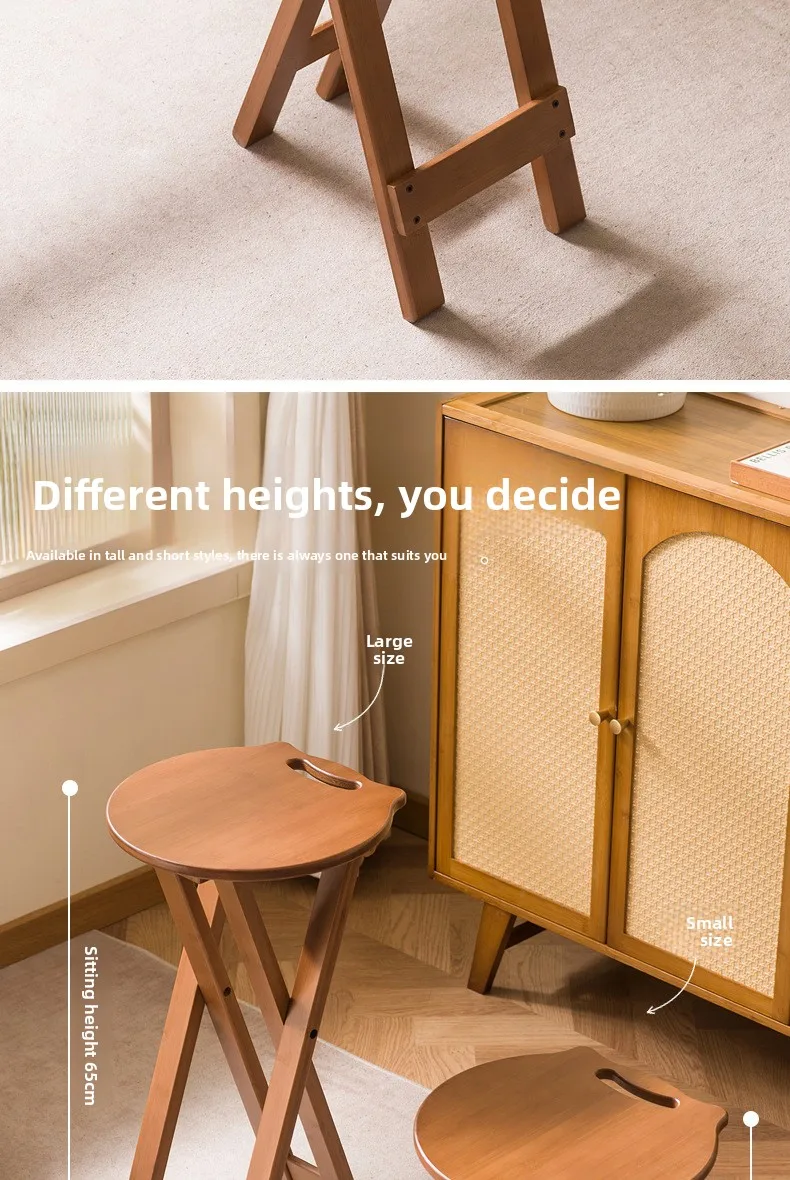 Retro Style Bamboo Folding Stool, Household Foldable Round Stool, Foldable High Stool, Bar Stool, Restaurant Dining Stool Retro Style Bamboo Folding Stool, Household Foldable Round Stool, Foldable High Stool, Bar Stool, Restaurant Dining Stool - Image 16