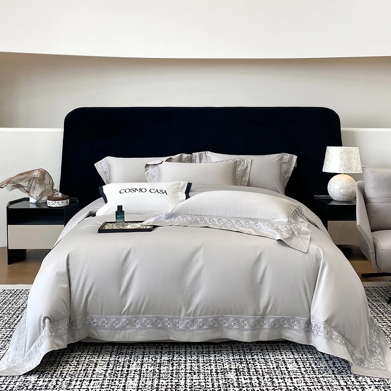 600Tc Egyptian Cotton White Luxury Embroidery Hotel Style Bedding Set Duvet Cover Set Flat/Fitted Bed Sheet Pillowcases 4Pcs 600Tc Egyptian Cotton White Luxury Embroidery Hotel Style Bedding Set Duvet Cover Set Flat/Fitted Bed Sheet Pillowcases 4Pcs - Image 14
