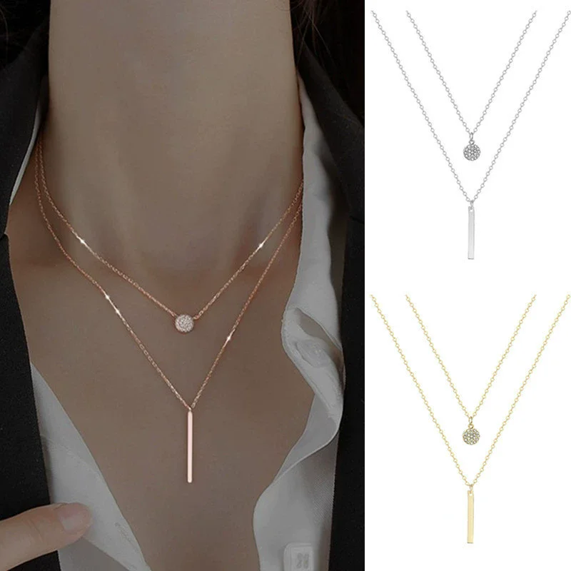 Beliebte Modische Halskette Aus 925Er Sterlingsilber Mit Doppellagigem Anhänger Für Damen, Schlüsselbeinkette, Luxuriöser Schmuck, Choker, Geschenk Beliebte Modische Halskette Aus 925Er Sterlingsilber Mit Doppellagigem Anhänger Für Damen, Schlüsselbeinkette, Luxuriöser Schmuck, Choker, Geschenk - Image 2