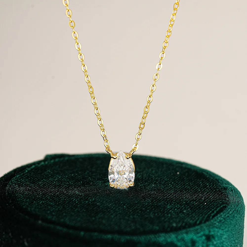 Luxuriöse Damen-Halskette Aus 100 % Echtem 18-Karätigem Gold, Einfache Wassertropfen, Birnenförmig, 1 Karat Diamant-Anhänger, Moissanit-Schlüsselbeinkette Luxuriöse Damen-Halskette Aus 100 % Echtem 18-Karätigem Gold, Einfache Wassertropfen, Birnenförmig, 1 Karat Diamant-Anhänger, Moissanit-Schlüsselbeinkette