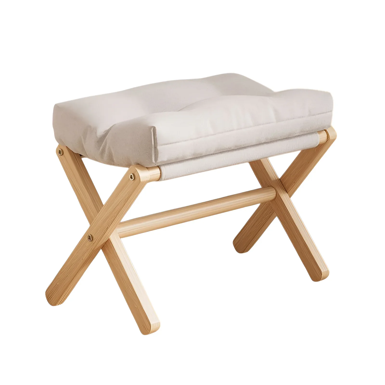 Solid Wood Folding Shoe Changing Stool With Cotton Filled Cushion, Portable Low Footstool For Entryway &Amp; Sofa Rest Solid Wood Folding Shoe Changing Stool With Cotton Filled Cushion, Portable Low Footstool For Entryway &Amp; Sofa Rest - Image 8