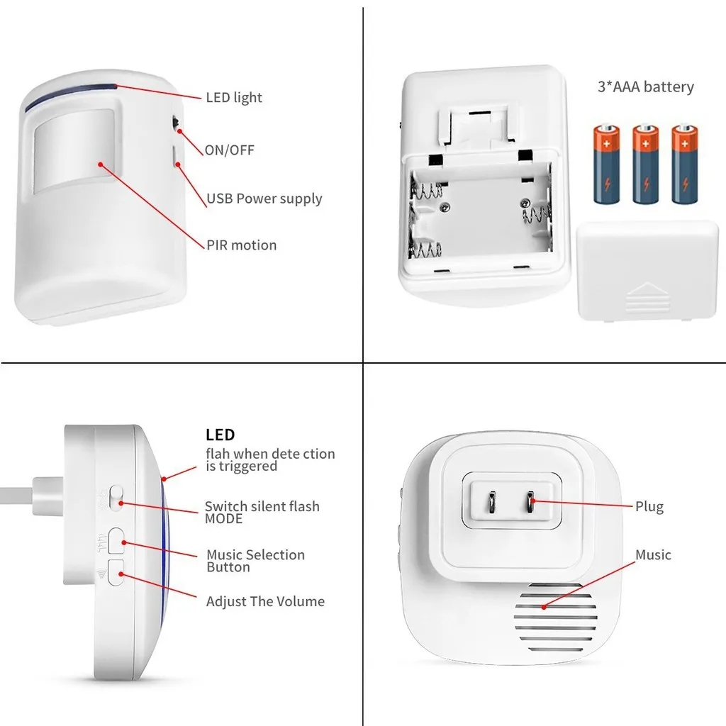 Kabelloser Bewegungsmelder Mit Alarm &Amp; Türklingel – Einfahrtsalarm Mit Körpersensor, Empfänger Und Sicherheitssystem Für Zuhause Kabelloser Bewegungsmelder Mit Alarm &Amp; Türklingel – Einfahrtsalarm Mit Körpersensor, Empfänger Und Sicherheitssystem Für Zuhause - Image 6