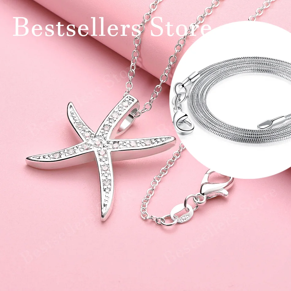 925Er Sterlingsilber, 40,6–76,2 Cm, Exquisite Halskette Mit Seestern-Zirkon-Anhänger, Damen-Hochzeitsaccessoires, Geschenk, Modischer Schmuck 925Er Sterlingsilber, 40,6–76,2 Cm, Exquisite Halskette Mit Seestern-Zirkon-Anhänger, Damen-Hochzeitsaccessoires, Geschenk, Modischer Schmuck - Image 7