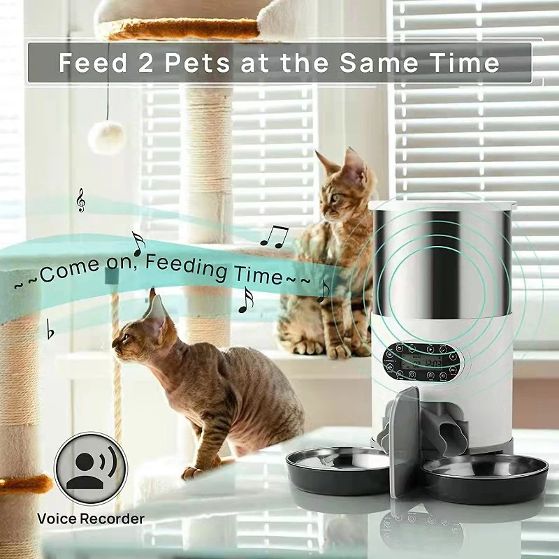 Cat Timing Feeder Smart App Cat Feeder Stainless Steel Double Meal Pet Food Remote Feeding Automatic Dispenser Suitable Cats Dog Cat Timing Feeder Smart App Cat Feeder Stainless Steel Double Meal Pet Food Remote Feeding Automatic Dispenser Suitable Cats Dog - Image 4