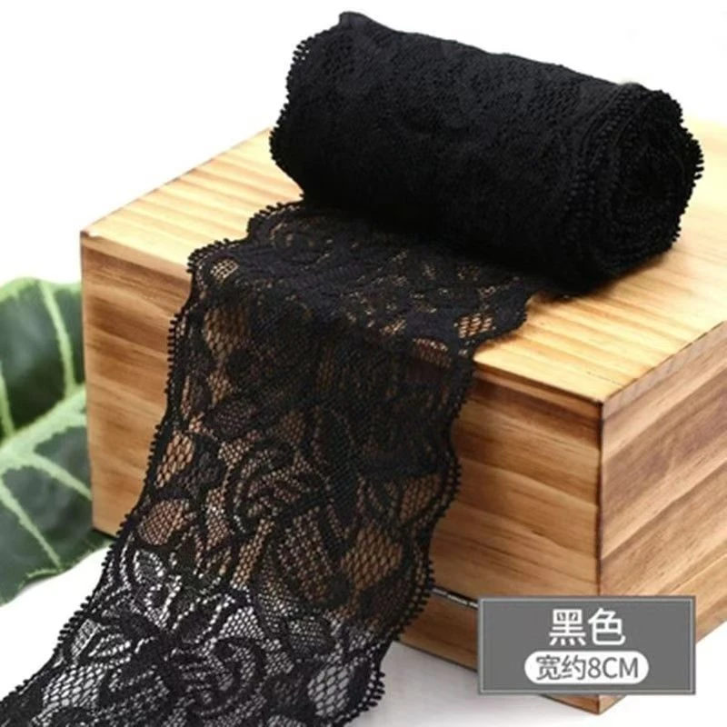 8Cm Spandex-Spitze Elastisches Bastelband Weiß Schwarz Stretch-Spitzenborte Strickmaterial Diy Bekleidungszubehör 8Cm Spandex-Spitze Elastisches Bastelband Weiß Schwarz Stretch-Spitzenborte Strickmaterial Diy Bekleidungszubehör - Image 7