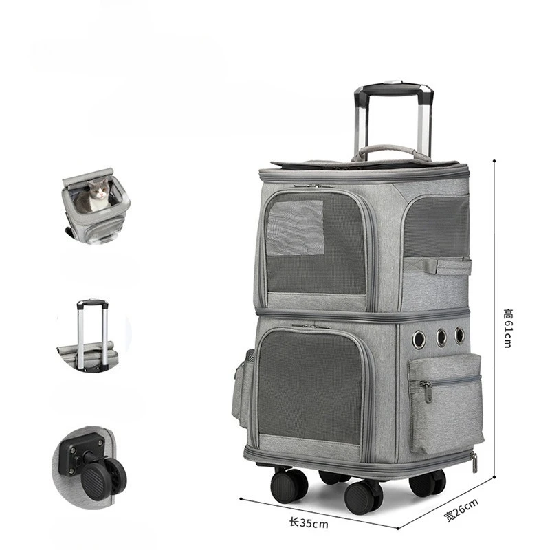 2-In-1 Rolling Pet Carrier Double Compartment Foldable Cat Stroller Large Breathable Travel Carrier For 2 Cats, Airline Approved 2-In-1 Rolling Pet Carrier Double Compartment Foldable Cat Stroller Large Breathable Travel Carrier For 2 Cats, Airline Approved - Image 6