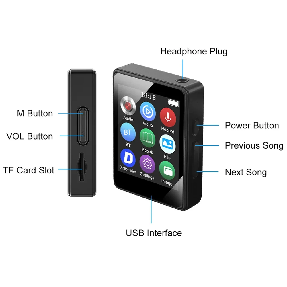 Tragbarer Hifi-Mp3-Player Mit Bluetooth 5.0 – Mini-Musikplayer Mit Tft-Bildschirm, Mp4-Videowiedergabe, Fm-Radio Und Aufnahmefunktion Tragbarer Hifi-Mp3-Player Mit Bluetooth 5.0 – Mini-Musikplayer Mit Tft-Bildschirm, Mp4-Videowiedergabe, Fm-Radio Und Aufnahmefunktion - Image 5