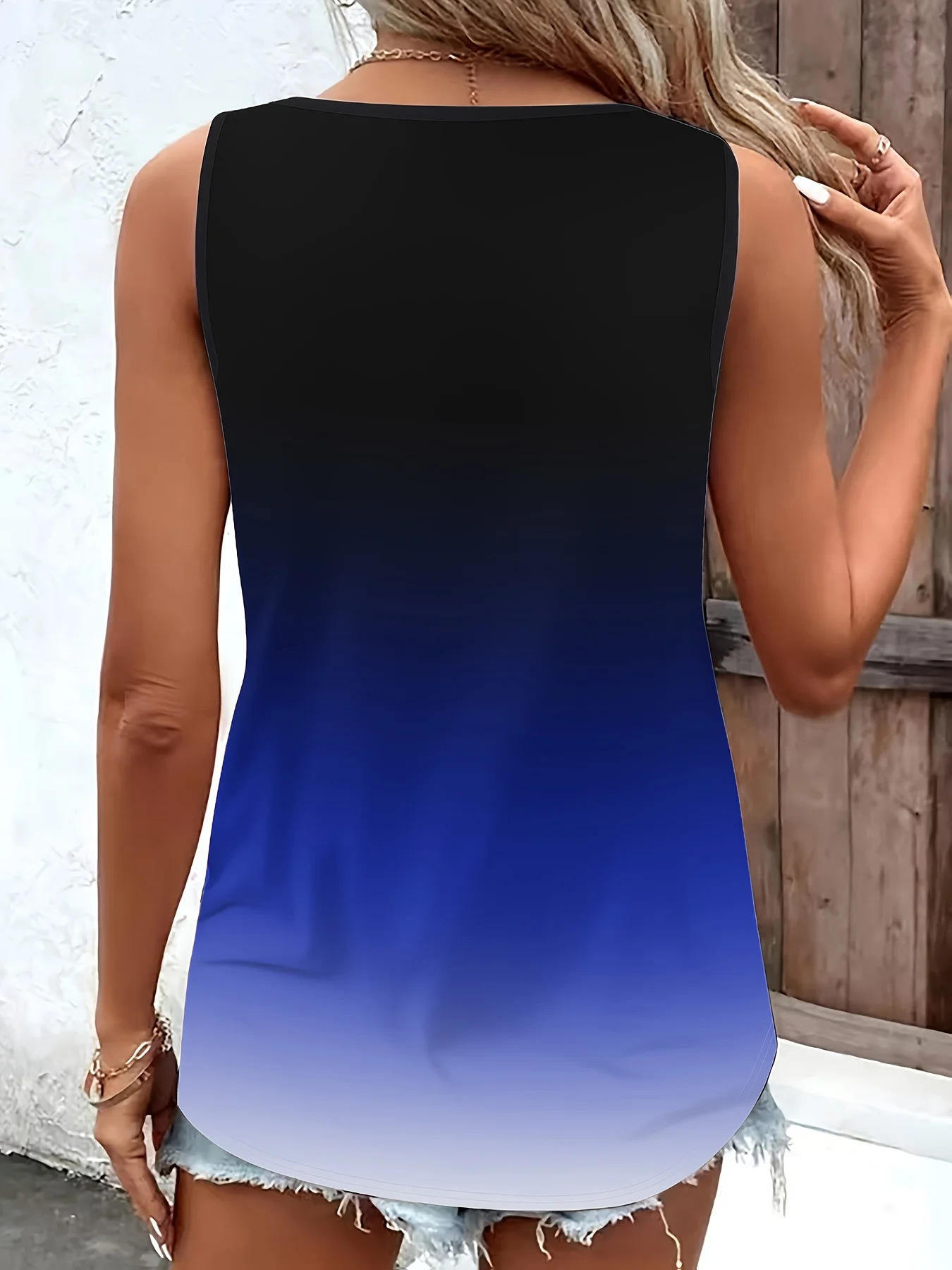 Damen-Tanktop Mit Farbverlauf In Übergröße Und Stilvollem Ringdetail, Bequeme Freizeitkleidung, Vielseitige Ärmellose Sommerbluse Damen-Tanktop Mit Farbverlauf In Übergröße Und Stilvollem Ringdetail, Bequeme Freizeitkleidung, Vielseitige Ärmellose Sommerbluse - Image 5