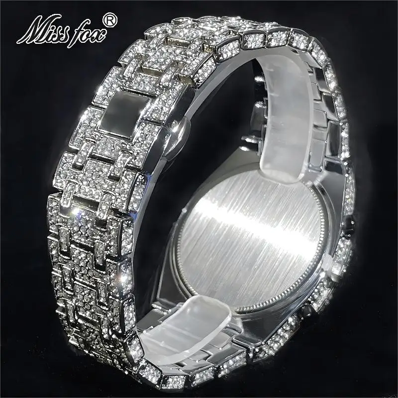 Modemarke Missfox Luxus Uhren Männer Automatische Datum Wasserdichte Quarzuhr Hip Hop Eis Diamant Schmuck Armbanduhr Mann Modemarke Missfox Luxus Uhren Männer Automatische Datum Wasserdichte Quarzuhr Hip Hop Eis Diamant Schmuck Armbanduhr Mann - Image 6
