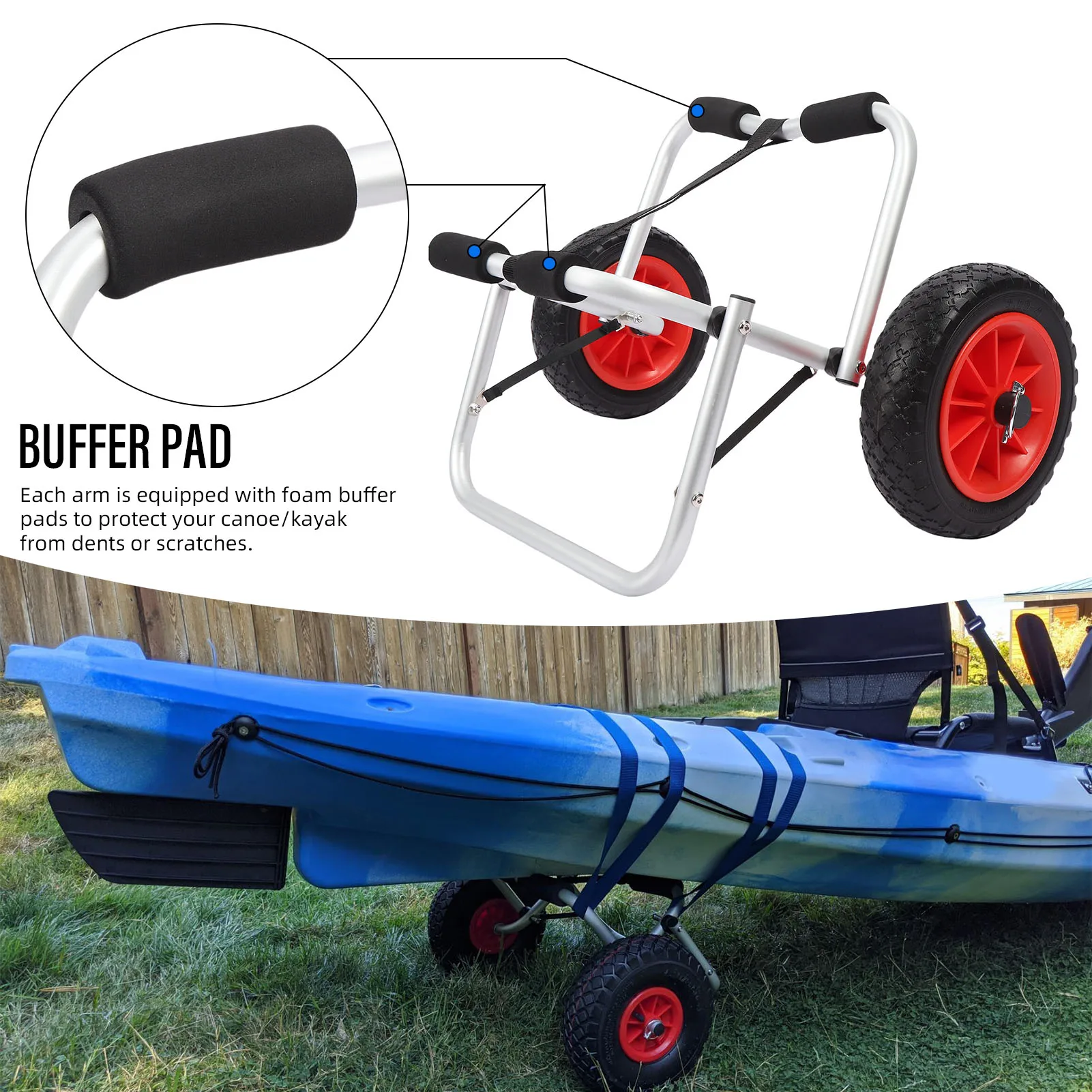 Kajakwagen Mit 10 Zoll Vollgummi-Reifen, Faltbarer Universal-Bootsdolly, Kanu-Transportwagen Für Kajaks Und Schlauchboote Kajakwagen Mit 10 Zoll Vollgummi-Reifen, Faltbarer Universal-Bootsdolly, Kanu-Transportwagen Für Kajaks Und Schlauchboote - Image 4