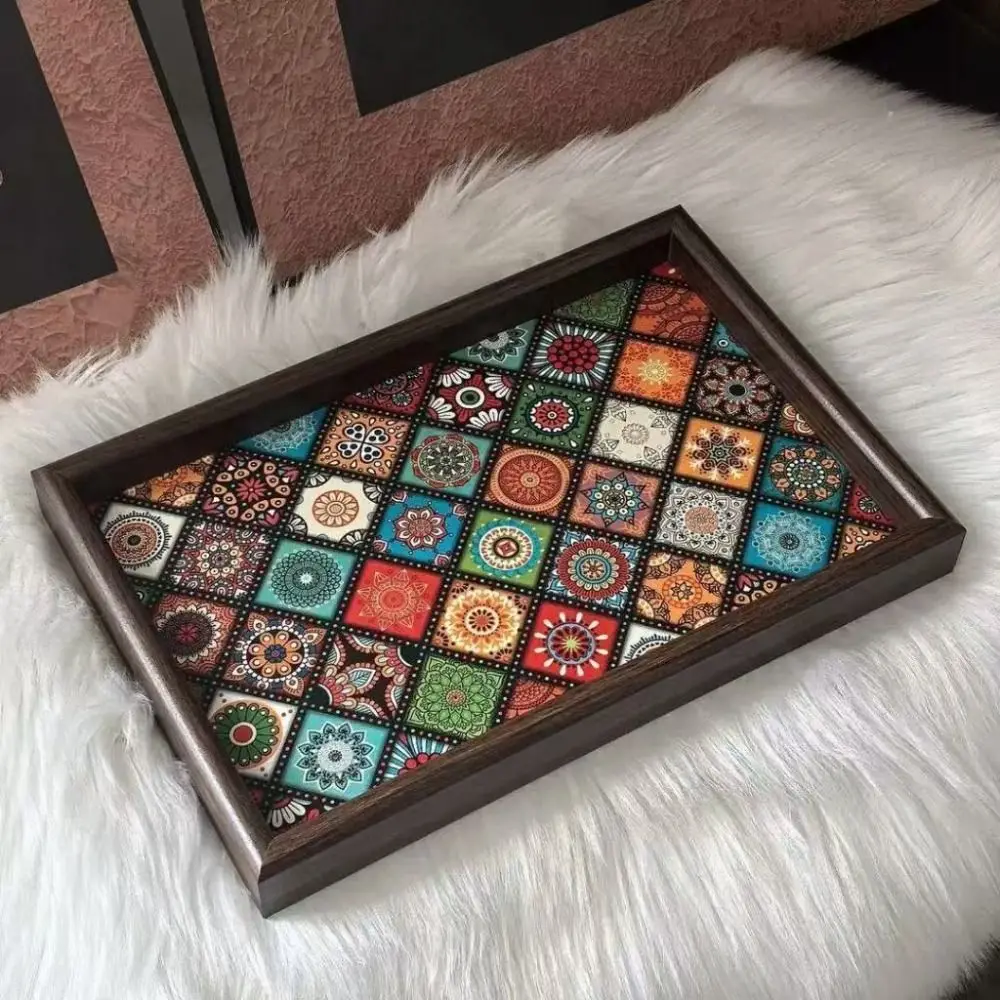 Langlebiges Holztablett Im Bohemian-Stil, Handgefertigtes Quadratisches Snack-Tablett 30X20Cm, Schlüsselaufbewahrungsbox Für Schreibtisch, Eingangsbereich-Dekoration Und Haushaltsaufbewahrung Langlebiges Holztablett Im Bohemian-Stil, Handgefertigtes Quadratisches Snack-Tablett 30X20Cm, Schlüsselaufbewahrungsbox Für Schreibtisch, Eingangsbereich-Dekoration Und Haushaltsaufbewahrung