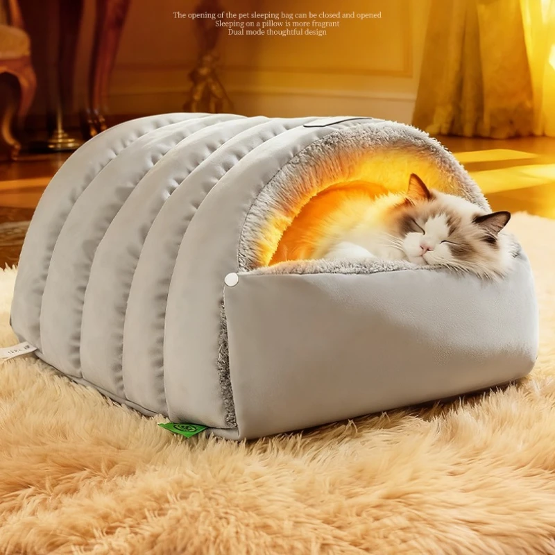 Gemütliches Höhlen-Nest Winterwarmes Geschlossenes Katzenbett Schlafsack-Stil Winddichtes Leder Halbgeschlossenes Haustiernest Gemütliches Höhlen-Nest Winterwarmes Geschlossenes Katzenbett Schlafsack-Stil Winddichtes Leder Halbgeschlossenes Haustiernest - Image 5