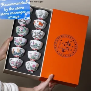 80 ml Teetasse Zwölf Blumengott Tasse Teetasse Kung Fu Teeset Keramik Teeset Geschenkset 12 Stück/Set Tassen